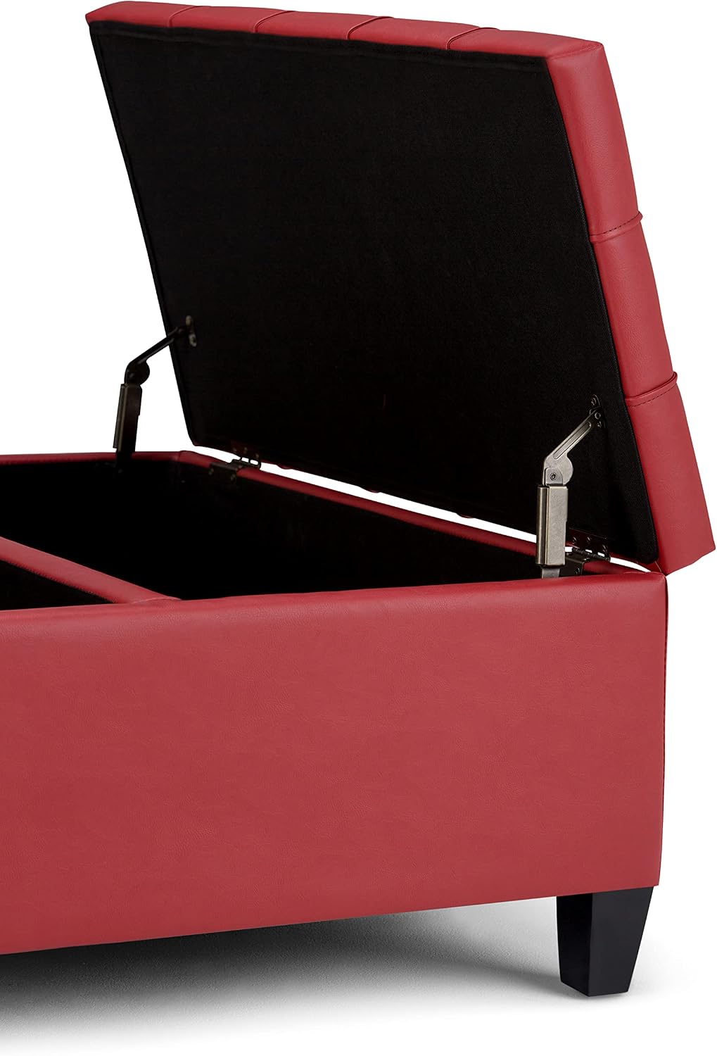 SIMPLIHOME Harrison Coffee Table Storage Ottoman - 36 inch Wide Upholstered Vegan Leather Square Lift-Top Ottoman in Crimson Red, Transitional Ottoman for Living Room with Hidden Storage