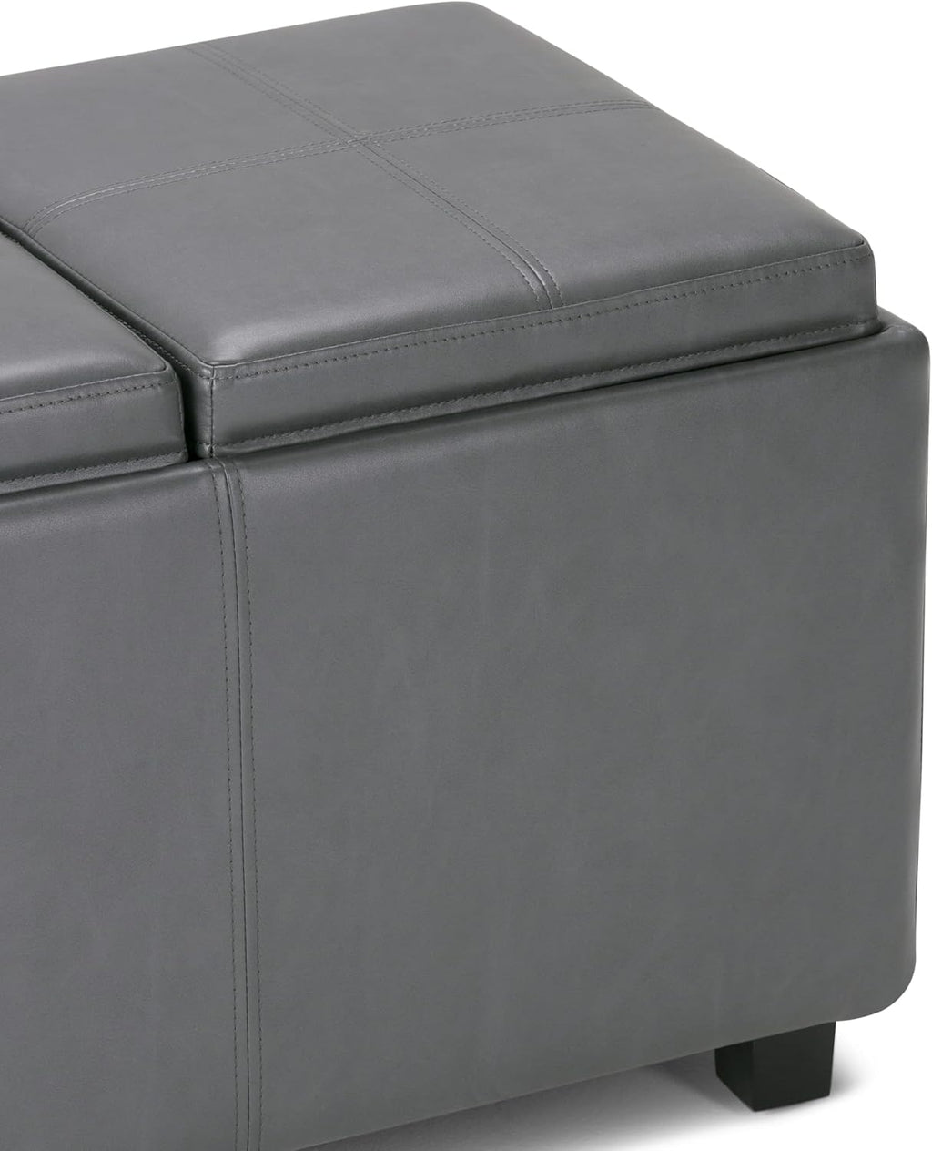 SIMPLIHOME Avalon Storage Ottoman - 42 inch Wide Upholstered Vegan Leather Rectangular Flip-Top Ottoman in Stone Grey, Contemporary Coffee Table Ottoman for Living Room with Hidden Storage