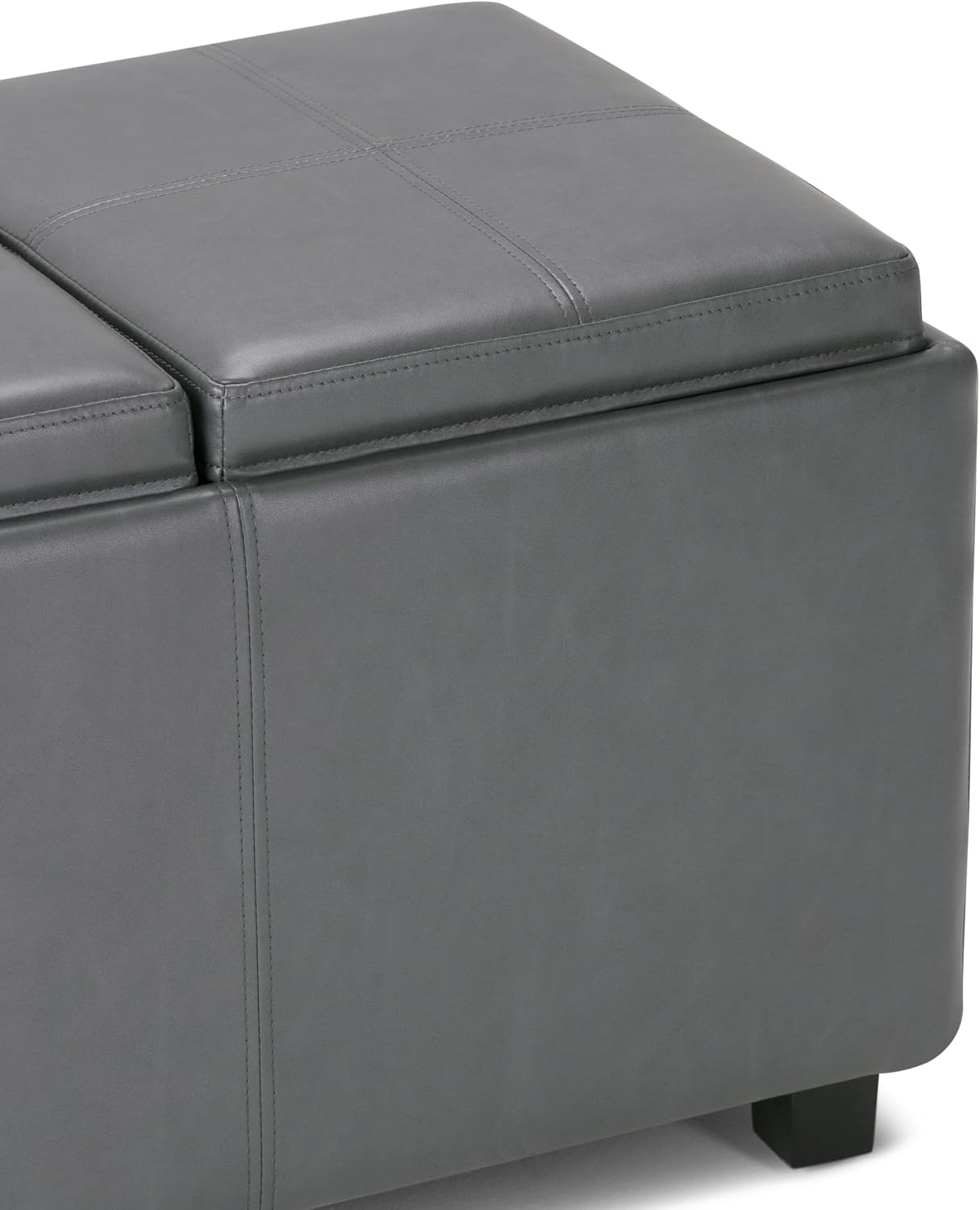 SIMPLIHOME Avalon Storage Ottoman - 42 inch Wide Upholstered Vegan Leather Rectangular Flip-Top Ottoman in Stone Grey, Contemporary Coffee Table Ottoman for Living Room with Hidden Storage
