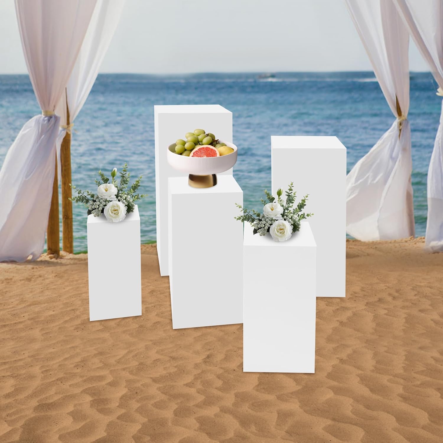 5PCS Metal Pedestal Stands, Square Pedestal Stands for Parties, Flower Display Rack, Dessert Table Cube Display Pillars for Birthday Wedding Bridal Baby Shower Party Decorations