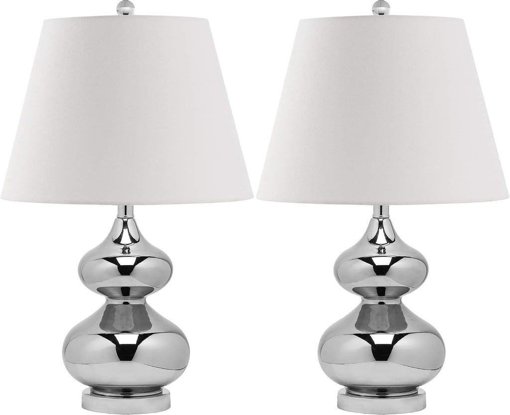 SAFAVIEH Lighting Collection Eva Modern Contemporary Silver Double Gourd Glass 24-inch Bedroom Living Room Home Office Desk Nightstand Table Lamp Set of 2 (LED Bulbs Included)