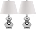 SAFAVIEH Lighting Collection Eva Modern Contemporary Silver Double Gourd Glass 24-inch Bedroom Living Room Home Office Desk Nightstand Table Lamp Set of 2 (LED Bulbs Included)