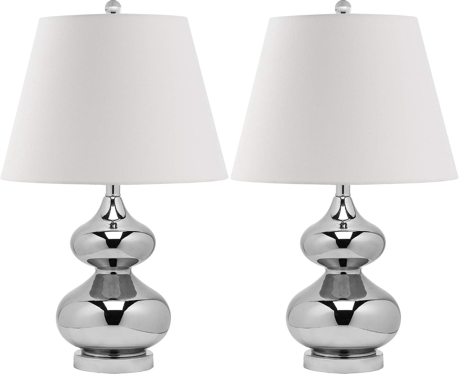 SAFAVIEH Lighting Collection Eva Modern Contemporary Silver Double Gourd Glass 24-inch Bedroom Living Room Home Office Desk Nightstand Table Lamp Set of 2 (LED Bulbs Included)