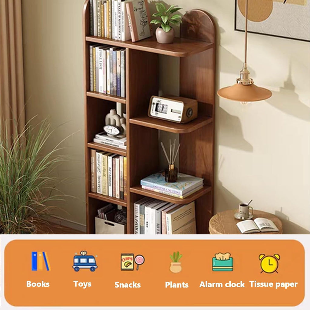 Corner Bookshelf with Solid Wood Legs Grey Corner Shelf Unit Multi-Functional Storage Stand for Living Room Home Office Bedroom Plant Display Space-Saving Design