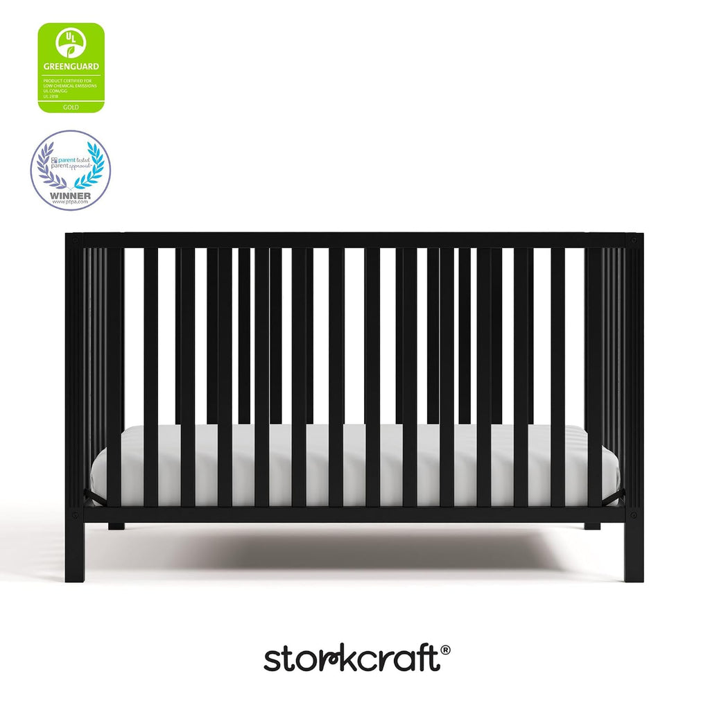 Storkcraft Morningside 5-in-1 Convertible Crib (Black) – GREENGUARD Gold Certified, Fits Standard Crib Mattress, Converts to Toddler Bed, Daybed and Full Bed, 4 Adjustable Mattress Heights