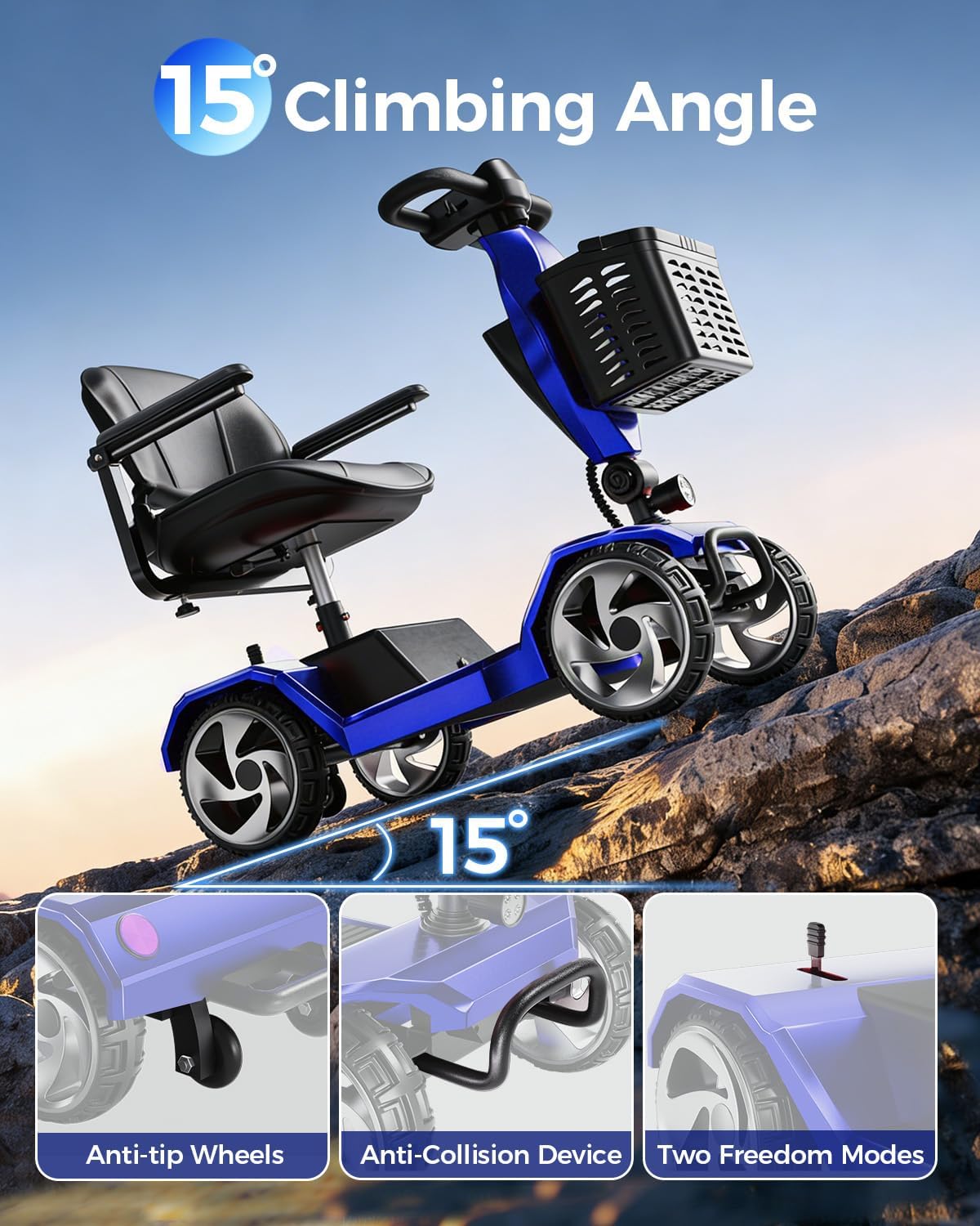 Foldable Mobility Scooters for Seniors,330LBS Capacity,15.5-Mile Range,4 Wheel Lightweight Mobility Scooters for Adults,Powered Electric Mobility Scooters,Folding Travel Motorized Scooters-Blue