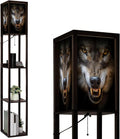 Floor Lamp with Shelves Snarling Eurasian Lupus Lupus Standing Tall Lamp USB Ports & Power Outlet Modern Corner Lamp Nightstand Light for Living Room Bedroom