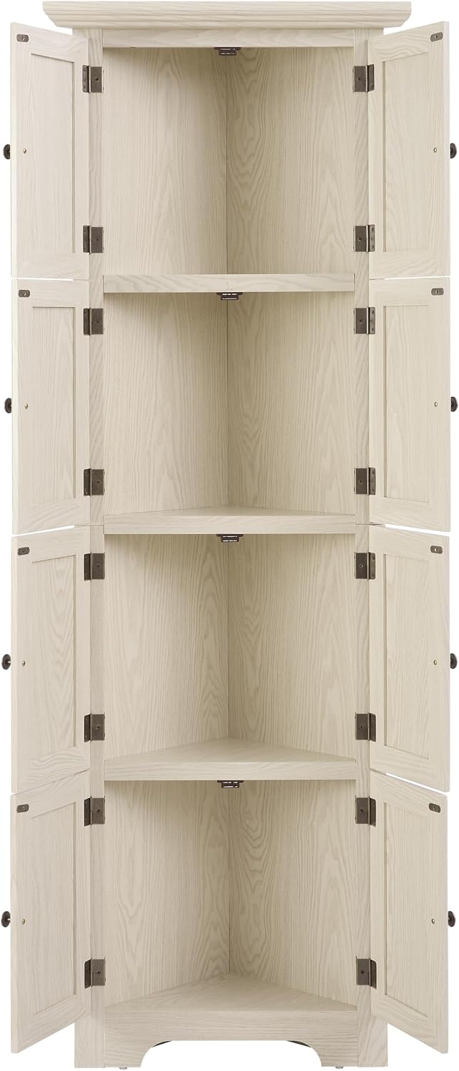 Tall Corner Bookcase Storage Cabinet with Doors and 4 Shelves, Freestanding Triangle Cabinet for Living Room, Kitchen, Office, Small Space, Floor Corner Storage Rack (White2)