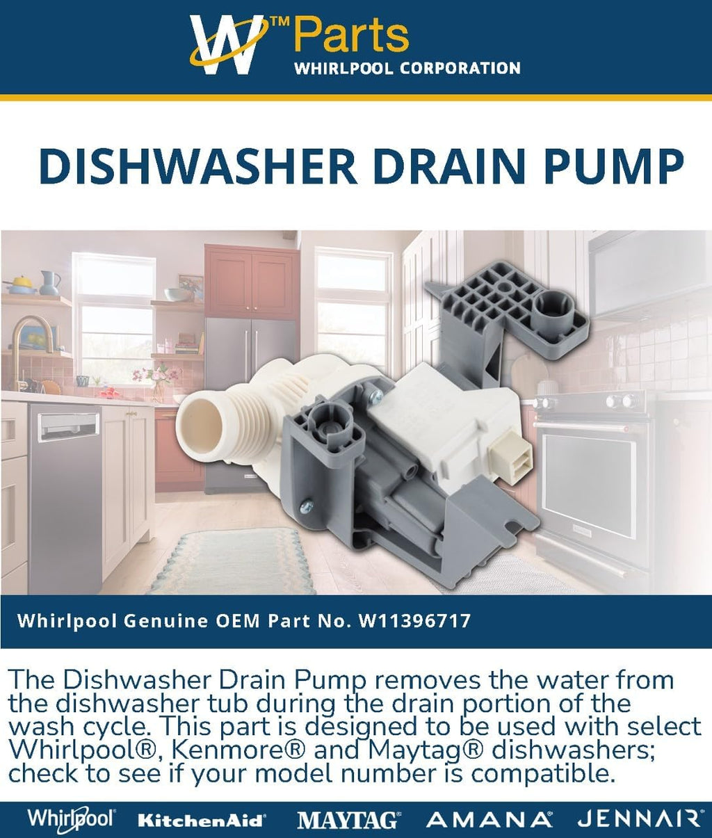 Whirlpool W11396717 Genuine OEM Dishwasher Drain Pump Replacement Part - Replaces W11263349
