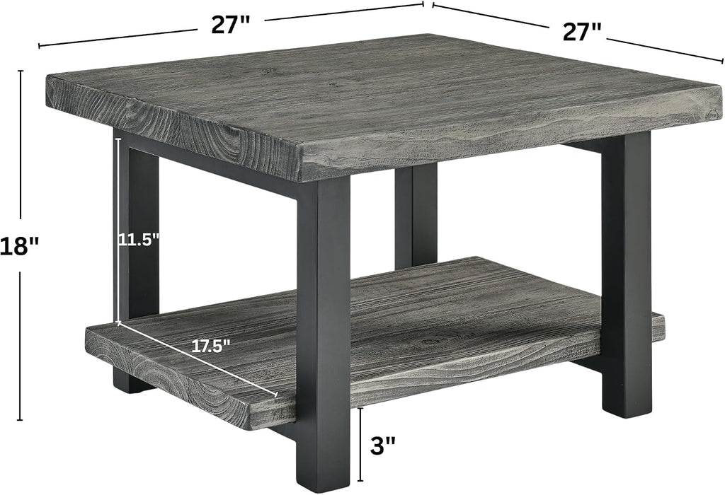 Pomona 27-Inch Square Solid Wood Coffee Table with Metal Legs – Modern Rustic Industrial Small Space Table by Alaterre Furniture (Slate Grey)