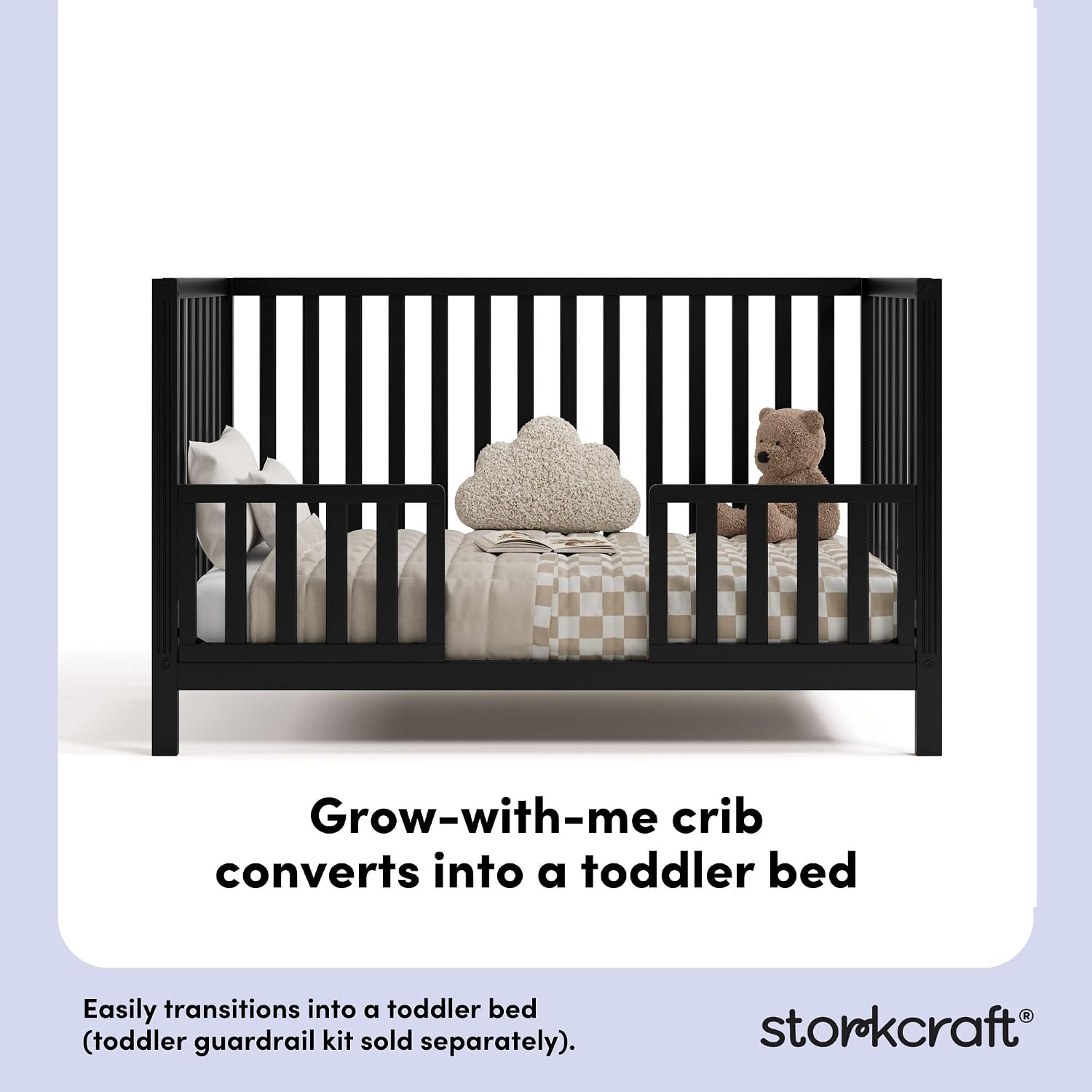 Storkcraft Morningside 5-in-1 Convertible Crib (Black) – GREENGUARD Gold Certified, Fits Standard Crib Mattress, Converts to Toddler Bed, Daybed and Full Bed, 4 Adjustable Mattress Heights