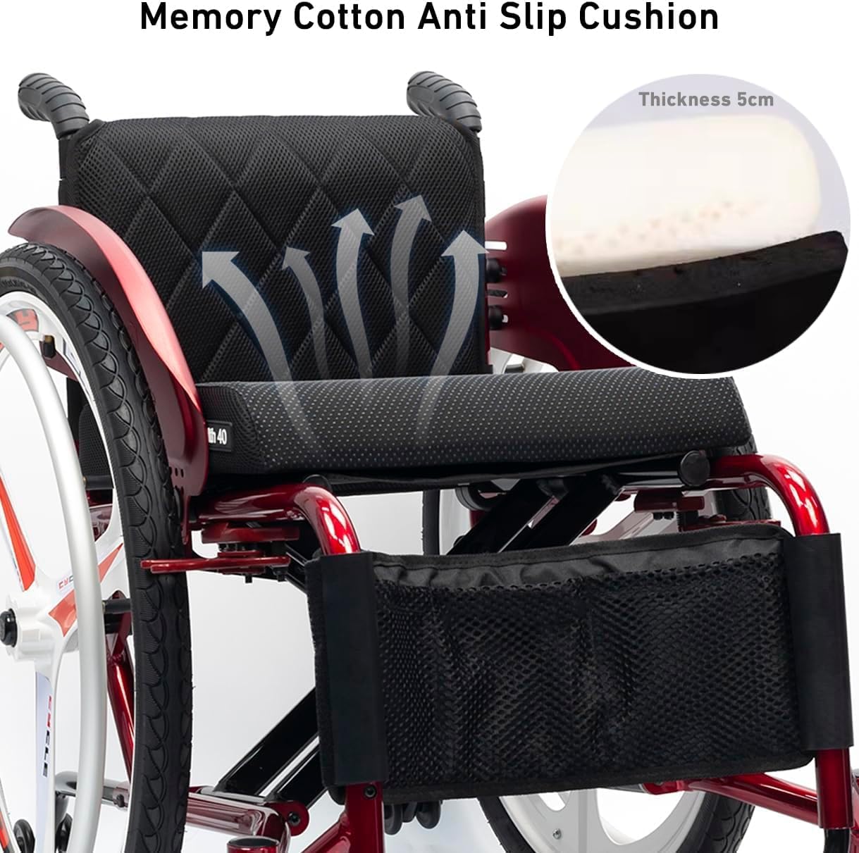 Lightweight Transport Wheelchair,Folding All-Terrain Wheelchair,Portable Self-propelled Manual Wheelchairs,Sports and Leisure Wheelchairs for Adults,Aluminum Alloy Wheelchair(Soft Backrest,40cm/15.7in