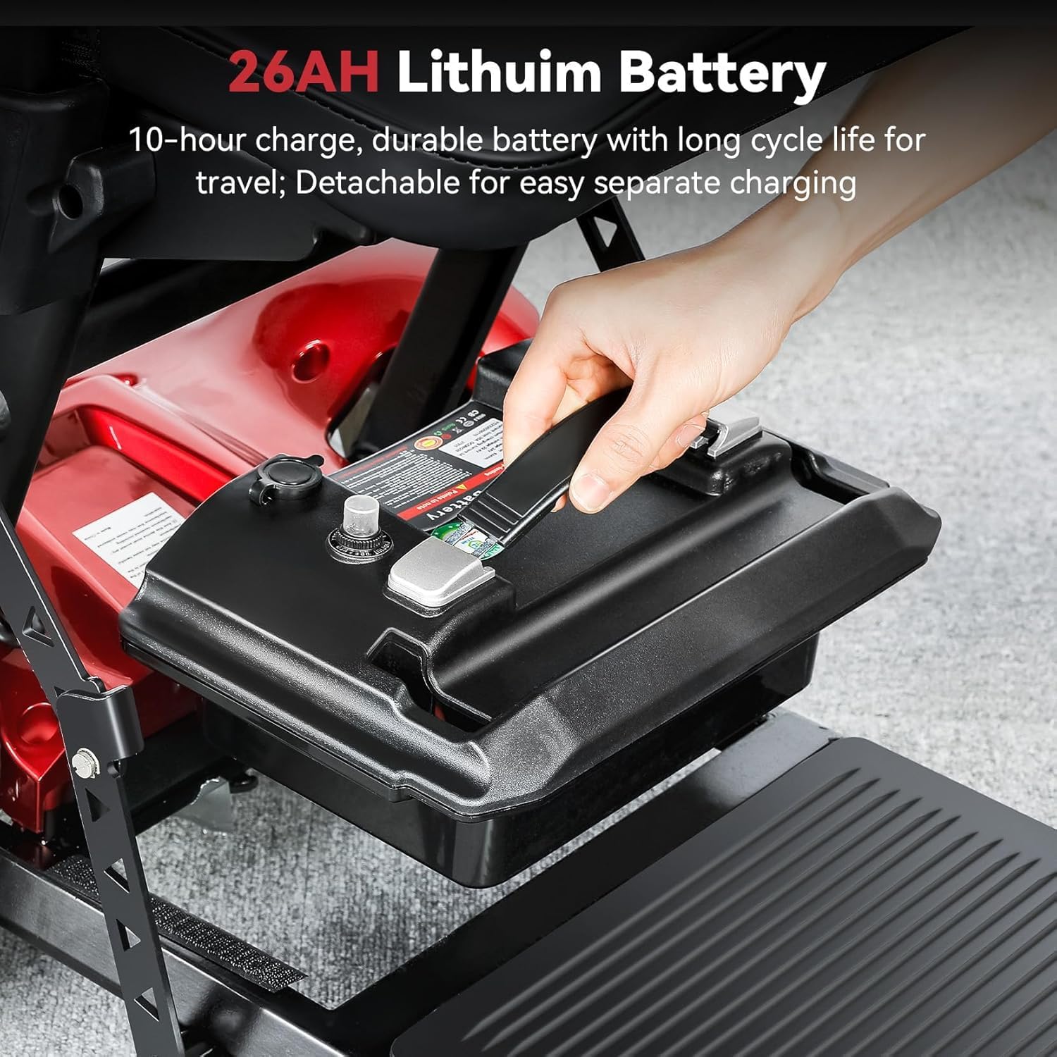 Wheelwavi Lightweight Mobility Scooter for Seniors, 20-25 Miles Portable Mobility Scooter for Travel, Removable Lithium Battery, Scooter for Adults with 330 lbs Capacity LED Headlights-RED