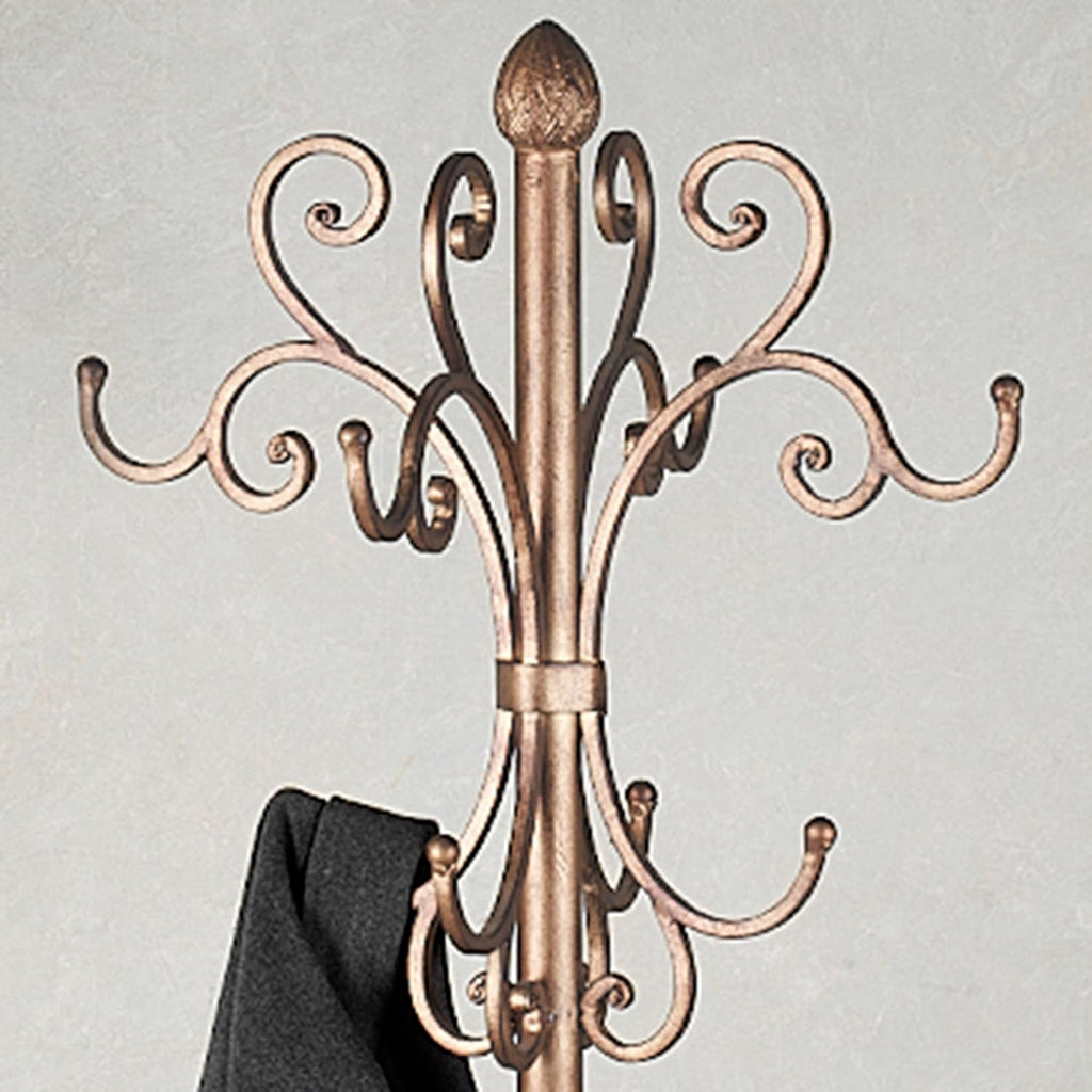 Touch of Class Kensington Coat and Hat Rack Stand, Antique Gold Finish | Metal Rack, Scrollwork Design, Eight Hanging Hooks, Bottom Umbrella Basket, Entryway Organization Solution