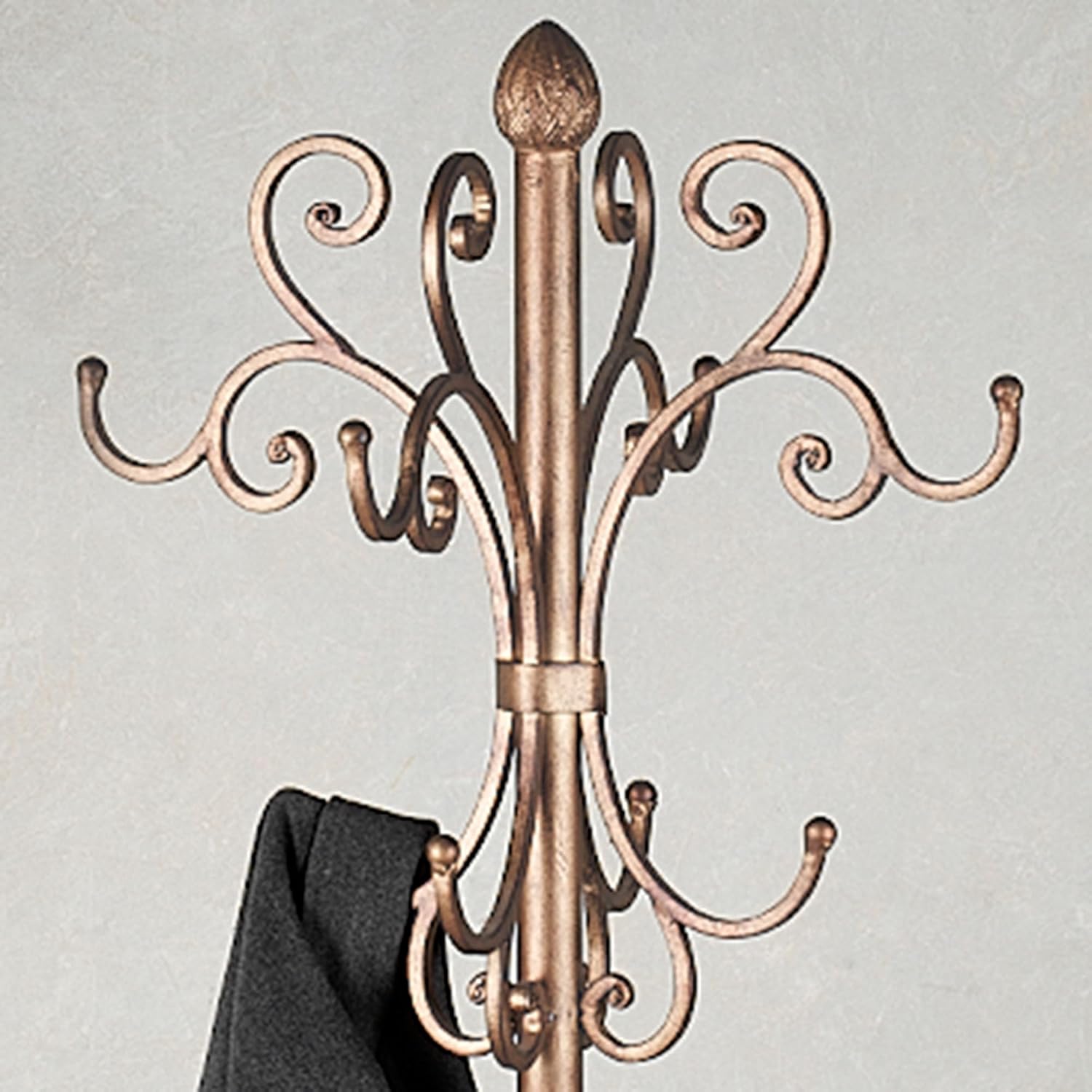 Touch of Class Kensington Coat and Hat Rack Stand, Antique Gold Finish | Metal Rack, Scrollwork Design, Eight Hanging Hooks, Bottom Umbrella Basket, Entryway Organization Solution