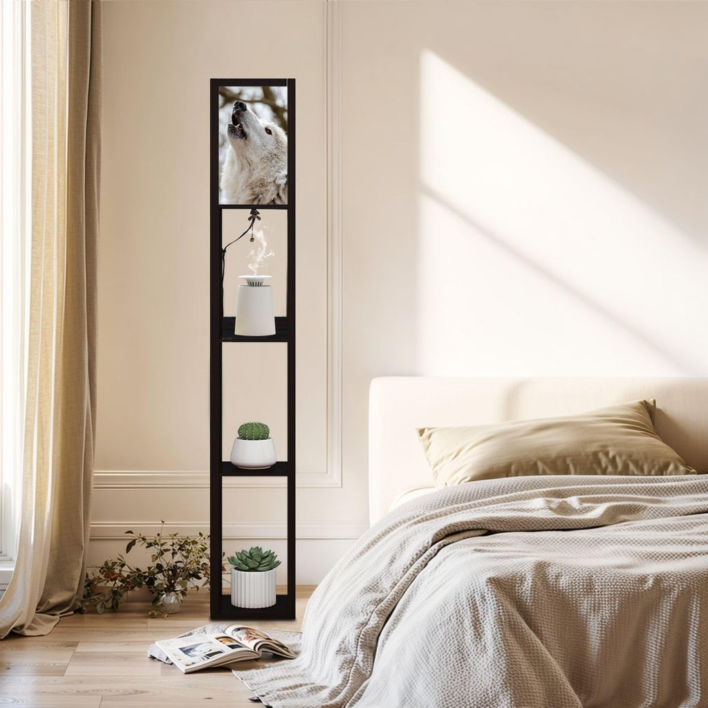Floor Lamp with Shelves Howling Lupus hudsonicus Standing Tall Lamp USB Ports & Power Outlet Modern Corner Lamp Nightstand Light for Living Room Bedroom