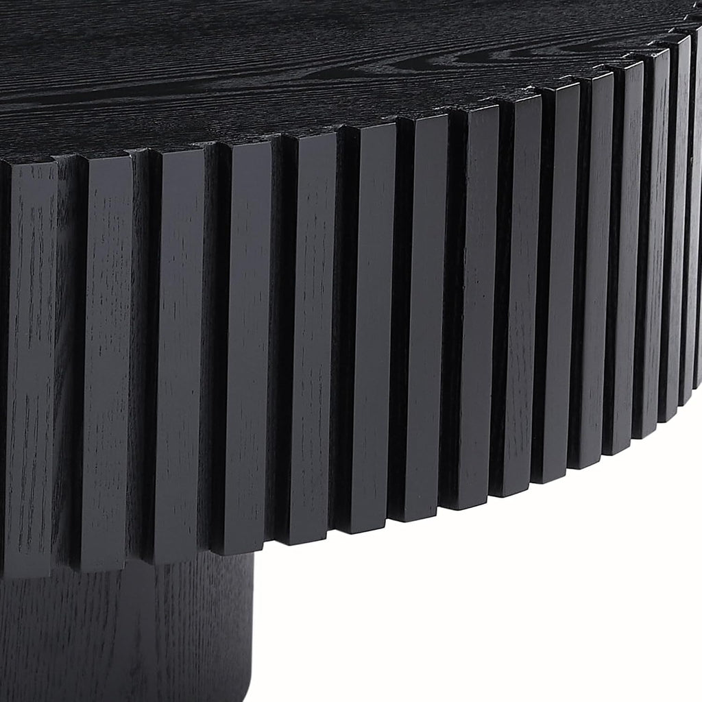 31.49'' Black Round Coffee Table Modern Wood Coffee Table for Living Room, Contemporary Circle Fluted Drum Style, Easy Assembly, Black (ø31.49'' x 13.77'')