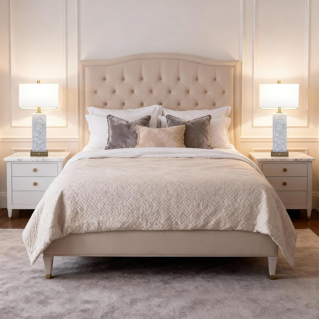 2-Pack 25.6' Alabaster Lamps, Marble Lamp Nightstand Lamps Set of 2, 3-Color Temperatures Bedside Lamps with Nightlight, Modern Table Lamp with USB Ports for Living Room Bedroom Hotel, Bulbs Included