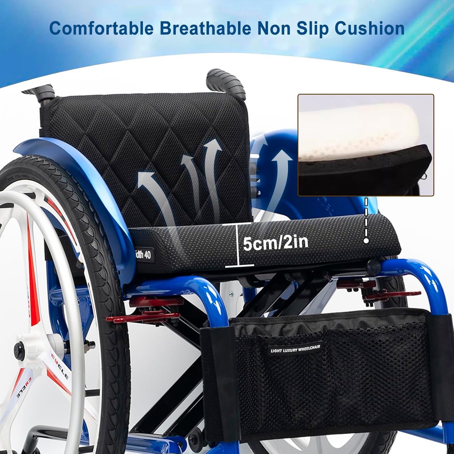 Lightweight Aluminum Alloy Wheelchair,Sports Wheelchair,Self-propelled Portable Manual Wheel Chair,Folding Transport Wheelchair,with Handbrakes and Quick Release Rear Wheels(Hard Backrest,38c/15in)