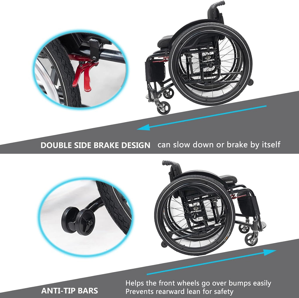 Lightweight Wheelchair,Durable Aluminum Alloy Wheelchair,Sports And Leisure Wheelchairs For Adults,Portable Folding Wheelchair,Self Propelled Wheelchair,220-Ib Weight Capacity(B-black,Seat width 38cm)