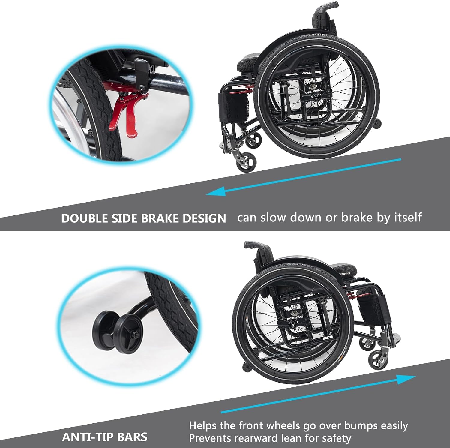 Lightweight Wheelchair,Durable Aluminum Alloy Wheelchair,Sports And Leisure Wheelchairs For Adults,Portable Folding Wheelchair,Self Propelled Wheelchair,220-Ib Weight Capacity(B-black,Seat width 38cm)