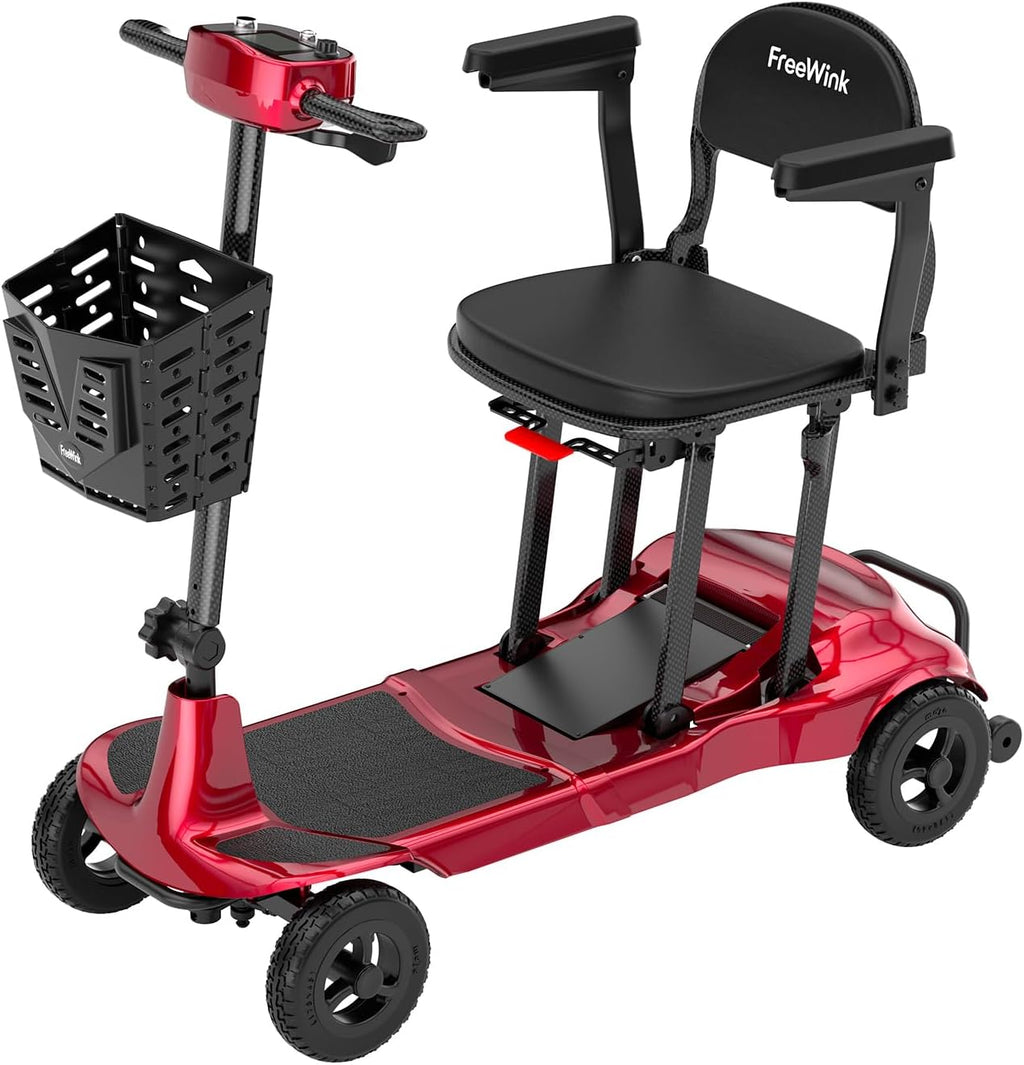 Mobility Scooters for Adults & Seniors - Ultra Lightweight 27.5 lbs Carbon Fiber Folding Electric Scooter - Airlines Approved All-Terrain Portable Scooter with Basket and Charger Included-Red