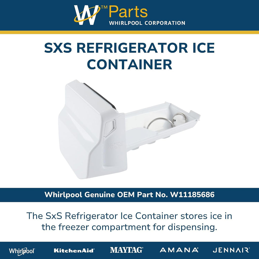 Whirlpool W11185686 Genuine OEM SxS Refrigerator Ice Container Replacement Part - Replaces W10309717, W10337301, W10343993, W10347671, W10536669, W10562191, W11097357, and WPW10562191