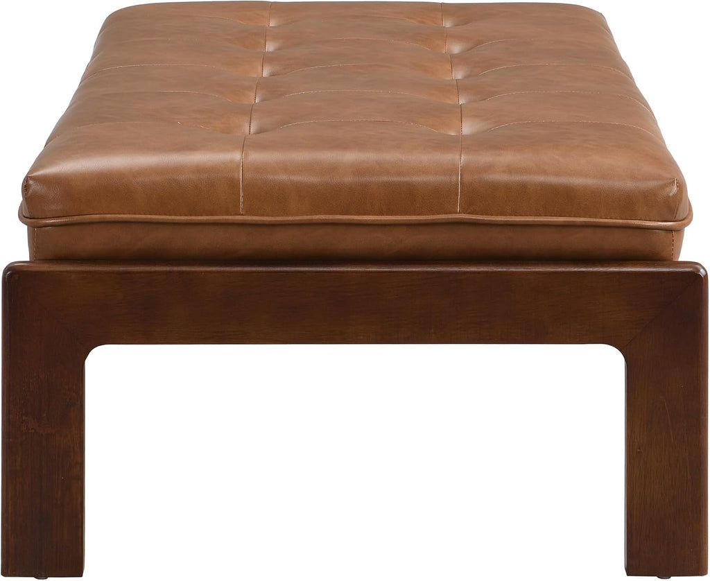 Merax 48.4' Rectangle Tufted Upholstered Cocktail Ottoman, Leather Ottoman Coffee Table,PU Leather Ottoman for Living Room, Bedroom, Office, Brown