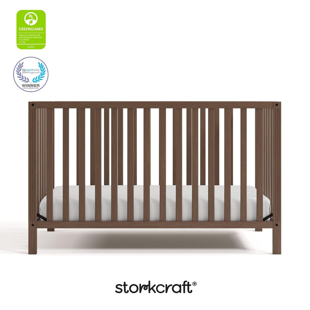 Storkcraft Morningside 5-in-1 Convertible Crib – GREENGUARD Gold Certified, Fits Standard Crib Mattress, Converts to Toddler Bed, Daybed and Full Bed, 4 Adjustable Mattress Heights (Hazelnut)