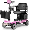 Mobility Scooter for Adults & Seniors with Removable Battery, Cruise & Airport Approved, Foldable Motorized Scooters with Dual Basket, Phone & Cup Holder, Pink