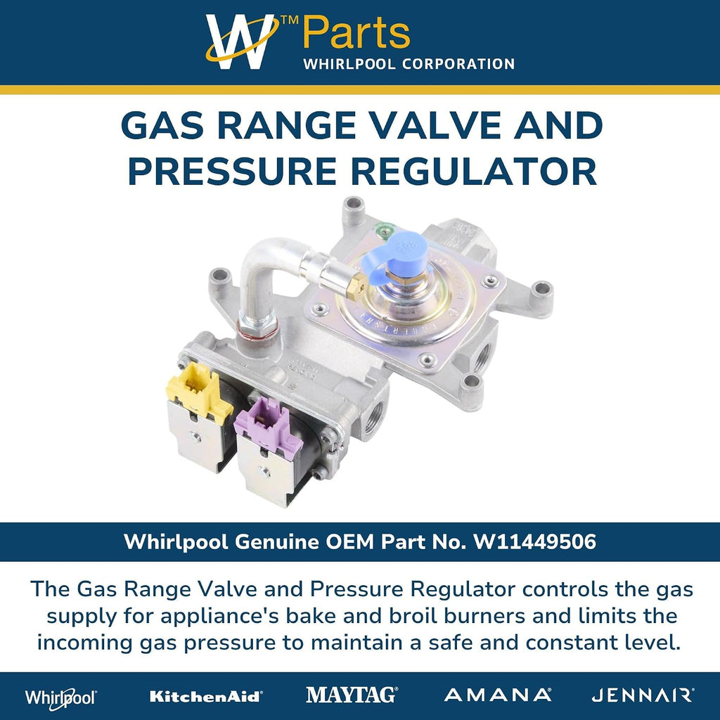 Whirlpool W11449506 WP98014893 OEM Gas Range Valve and Pressure Regulator, Multicolor