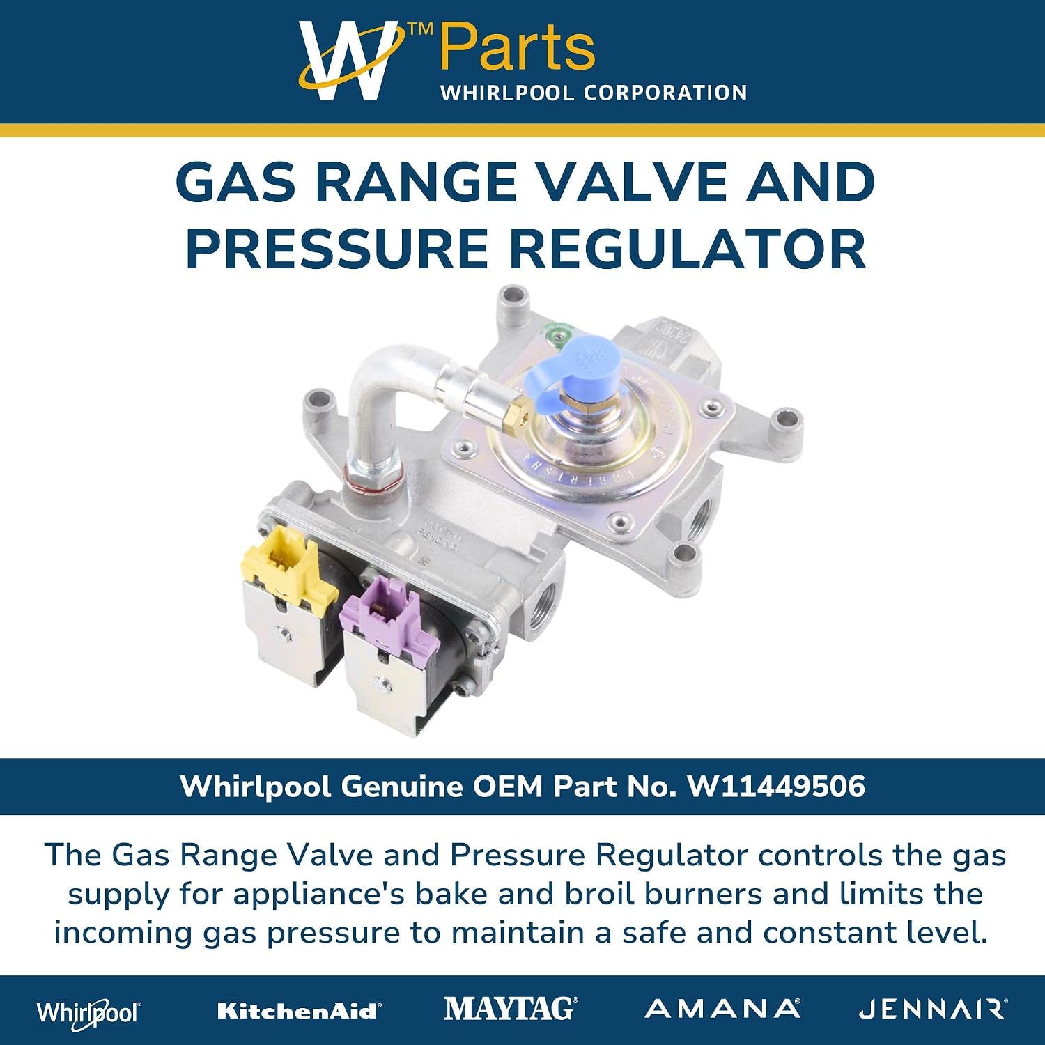 Whirlpool W11449506 WP98014893 OEM Gas Range Valve and Pressure Regulator, Multicolor