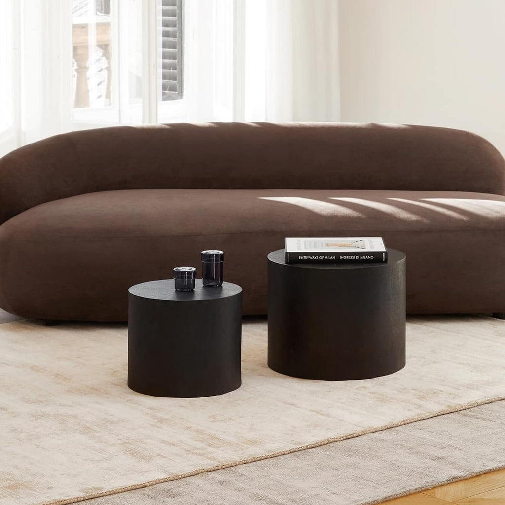 WILLIAMSPACE 18.9' Black Nesting Coffee Table Set of 2, Modern Round Coffee Tables Circle Side Table for Small Space, Accent End Table Set, No Assembling, Matte Black