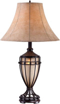 Franklin Iron Works Cardiff Traditional Table Lamp 33' Tall with Night Light Brushed Iron Cage Champagne Urn Glass Beige Bell Flared Shade for Bedroom Living Room House Bedside Nightstand Office