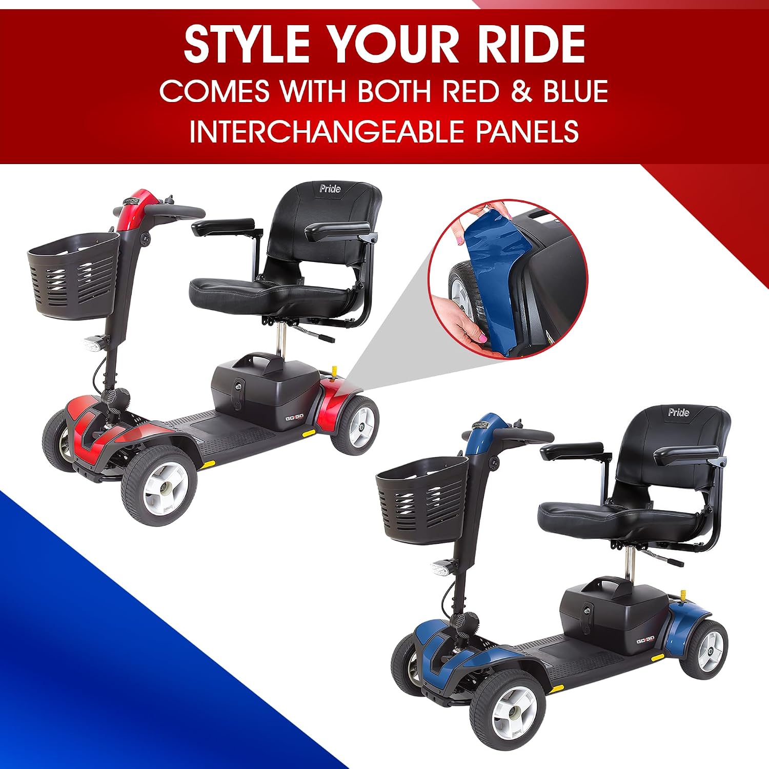 Pride Go Go Sport 4 Wheel Mobility Scooter + Lockable Storage Pod, Rear Basket, Cell Phone Mount, New Easy Turn Feature, LED Headlight, Foldable Seat, 325 Lbs Capacity, Warranty