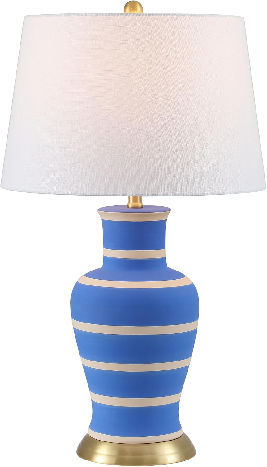 JONATHAN Y 29' Blue/Beige Traditional Ceramic Urn LED Table Lamp for Bedroom Decor, White Linen Drum Shade, Classic Nightstand Lamp for Living Room, LED Bulb Included (JYL4026L)