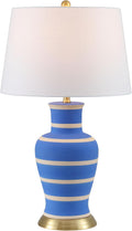 JONATHAN Y 29' Blue/Beige Traditional Ceramic Urn LED Table Lamp for Bedroom Decor, White Linen Drum Shade, Classic Nightstand Lamp for Living Room, LED Bulb Included (JYL4026L)