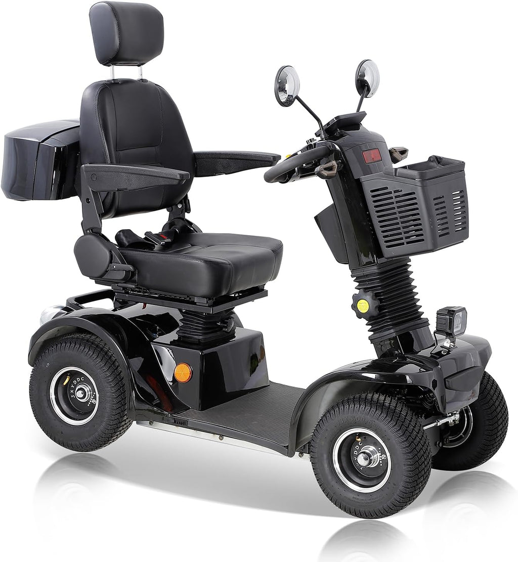 Mobility Scooters for Seniors & Adults 400 Lb Weight Capacity,4-Wheel Heavy Duty Foldable Portable Scooter,All-Terrain Disability Electric Wheelchair,Electromagnetic Brake,Storage Box,Black