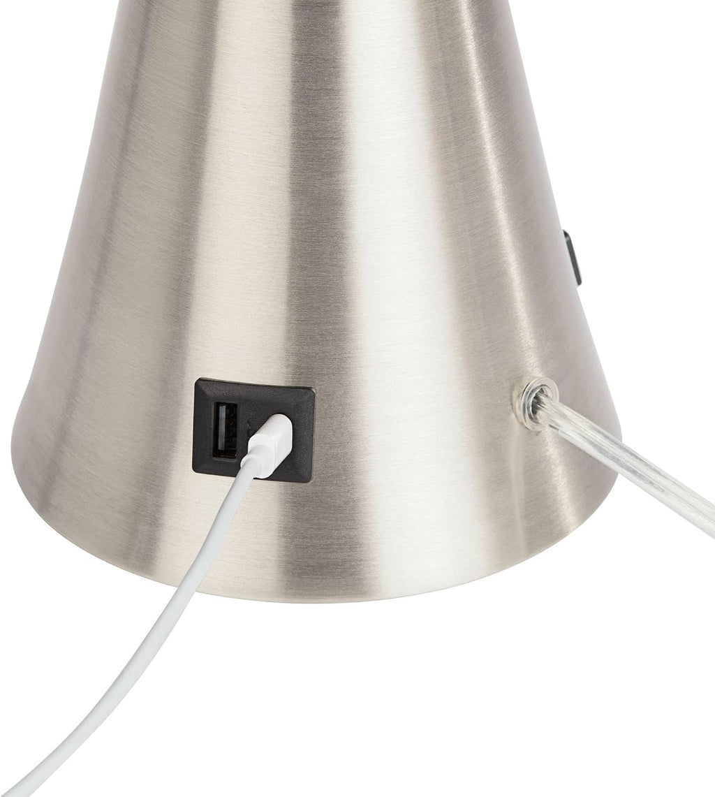 360 Lighting Karl 27 1/2' Tall Set of 2 Modern Table Lamps with USB Charging Ports A+C and AC Power Outlet Brushed Nickel White Drum Shade Bedroom Living Room House Home Bedside Nightstand Office