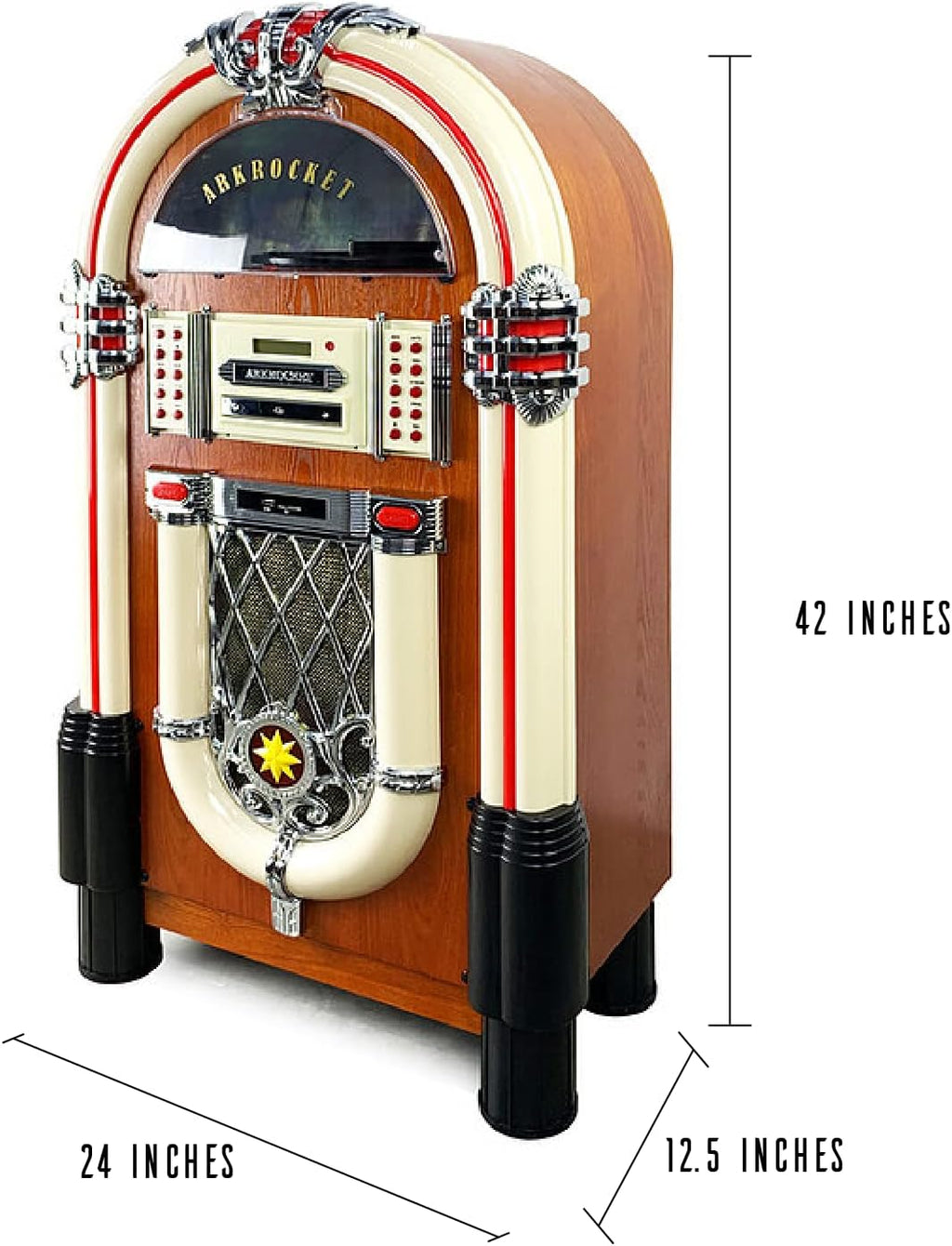 Arkrocket Full Size Jukebox Vinyl Record Player Bluetooth USB SD CD Player Radio Retro Turntable Classic Jukebox (Taurus - Classic)
