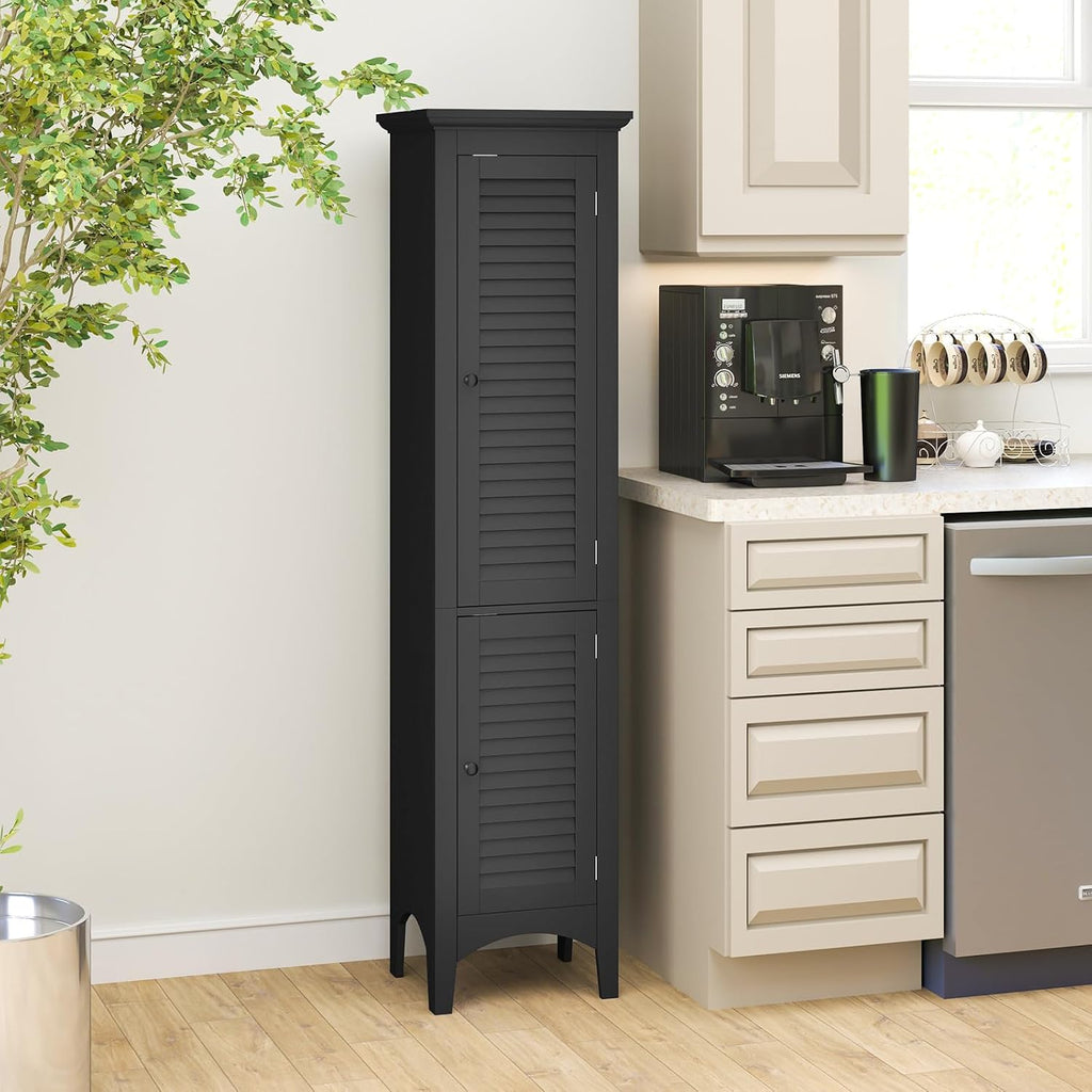 Giantex 63' Tall Bathroom Cabinet, Narrow Floor Cabinet w/ 2 Louvered Doors & Adjustable Shelf, Elevated Legs & Anti-toppling Design, Freestanding Storage Organizer for Bathroom, Living Room, Kitchen