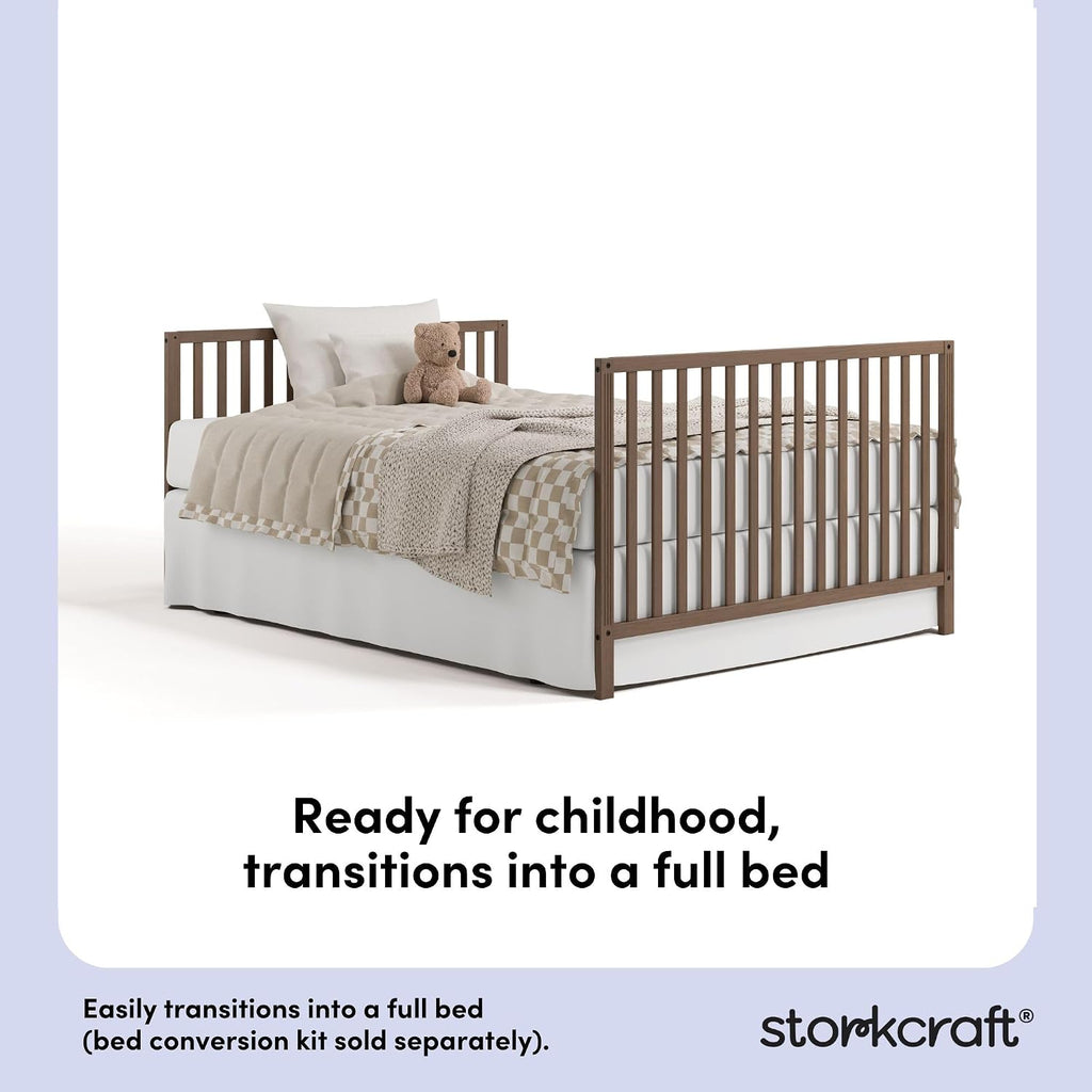 Storkcraft Morningside 5-in-1 Convertible Crib – GREENGUARD Gold Certified, Fits Standard Crib Mattress, Converts to Toddler Bed, Daybed and Full Bed, 4 Adjustable Mattress Heights (Hazelnut)