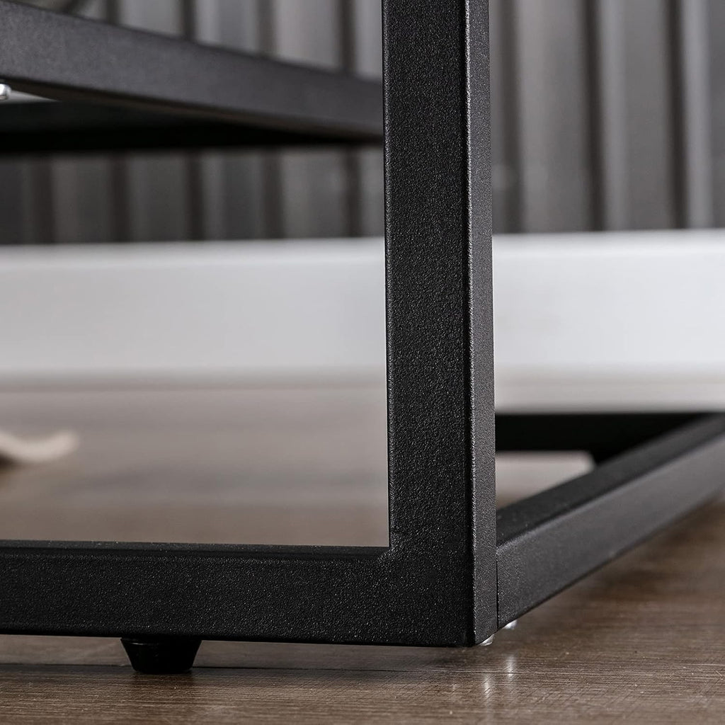 Metal Glass Coffee Table, Black Accent Modern Tempered Glass Side Table, Additional Storage Shelf, for Living Room Home Classy Furniture Office Decor