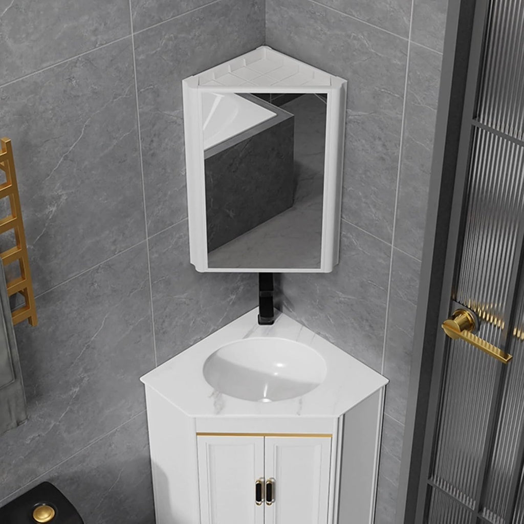 Bathroom Mirror Cabinet, Corner Vanity Mirror for Small Space, Wall Mounted Bathroom Storage Cabinet with Mirror, Aluminum Alloy Construction IP54 Waterproof (Color : White)
