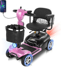 20 Miles 4 Wheels Mobility Scooter for Seniors/Adults Up to 300LBS,350W Electric Wheelchair Detachable Lithium Battery,Dual Baskets,Rotating Seat,with Taillight, USB Charging, Pink
