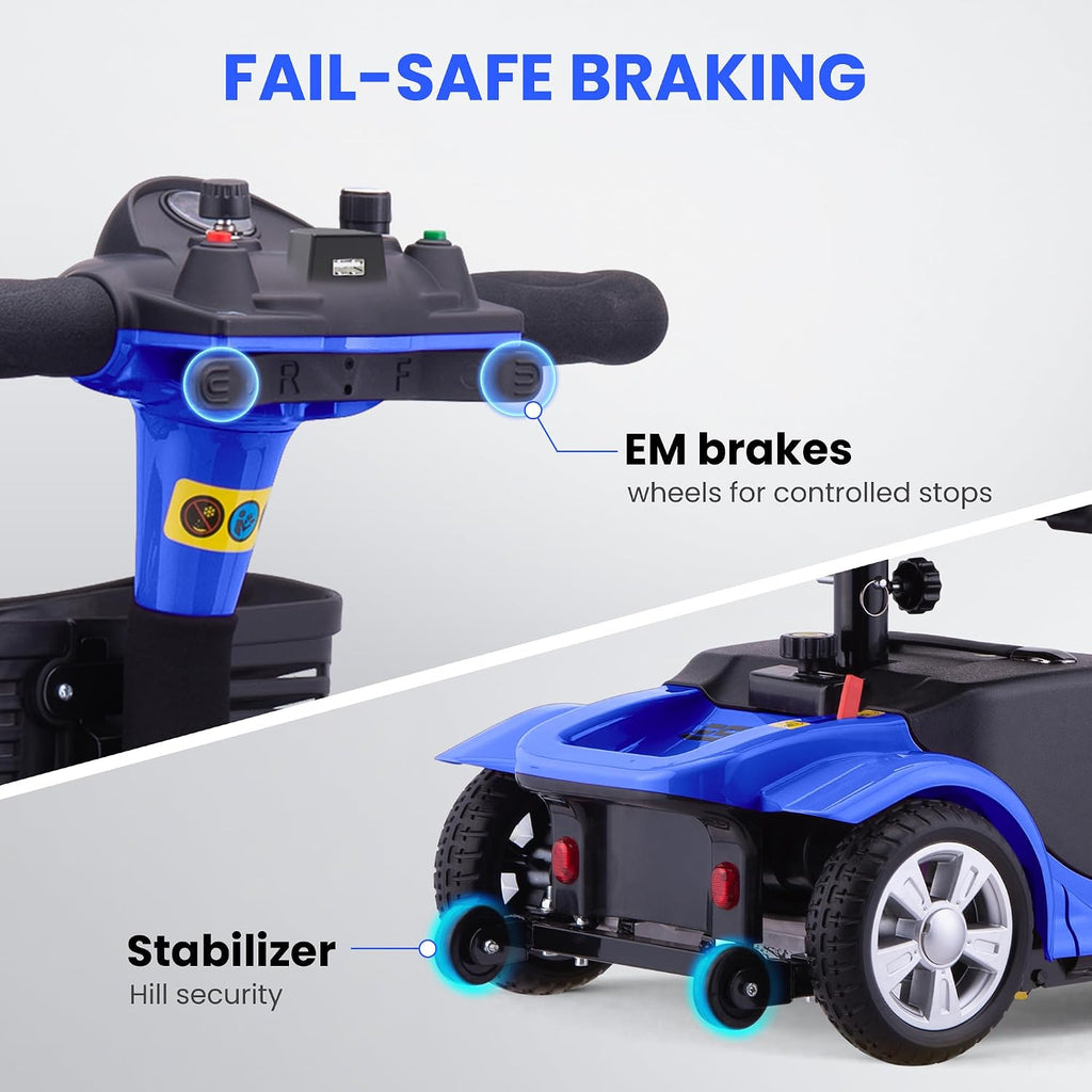 SUNDERWELL Mobility Scooters for Seniors & Adults, Compact Foldable Mobility Scooter with Tool-Free Disassembly, 15 Miles Electric Powered Mobility Scooters with 300 lb Capacity & USB Port (Blue)