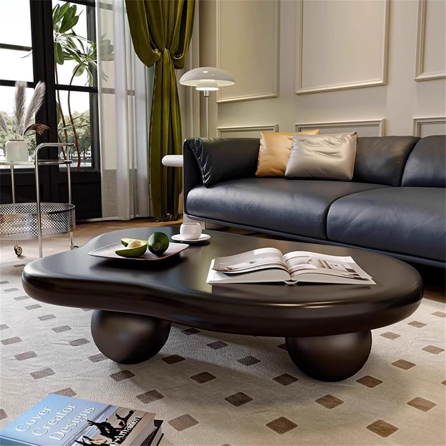 Cloud Coffee Table, Modern Coffee Table for Living Room Apartment, Cartoon Irregular Indoor Tea Table, Cute End Table with Ball 3 Legs, Easy Assemble,Black l47.2