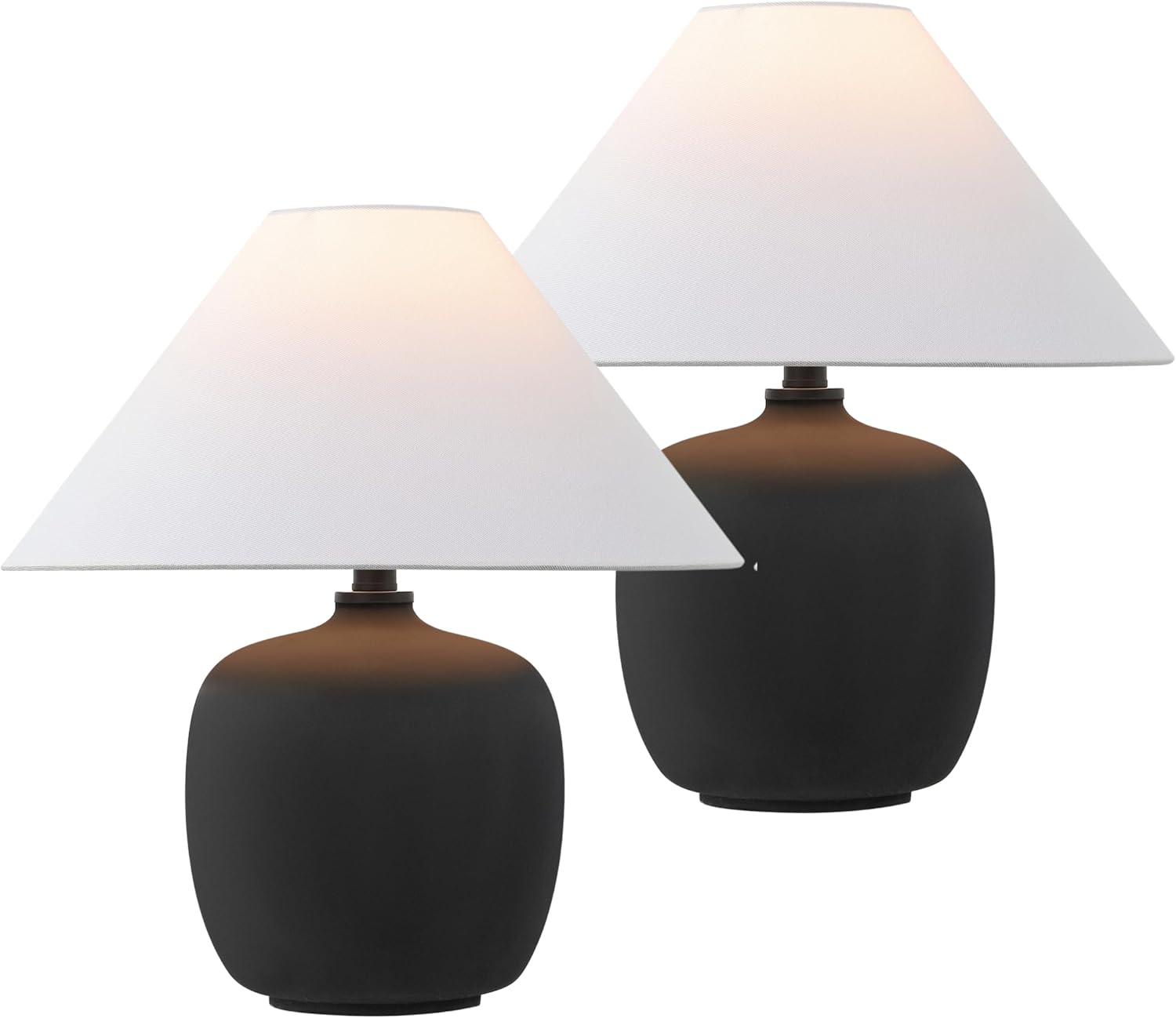 JONATHAN Y 18.25' Matte Black Minimalist Table Lamps Set of 2 for Bedroom, White Linen Shade, Modern Scandinavian Bedside Lamps for Living Room Nightstand, LED Bulbs Included JYL5600A-SET2