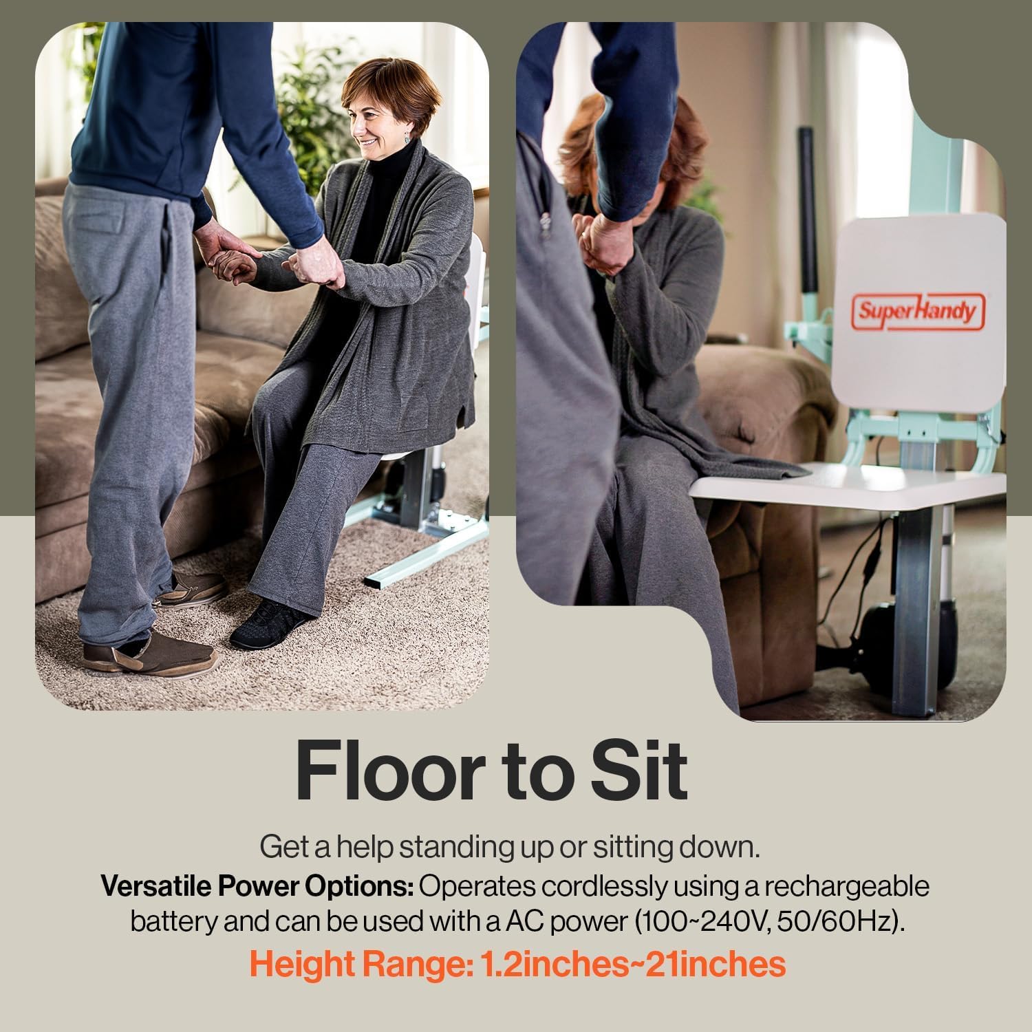 SuperHandy Passport Mobility Scooter for Adults- Foldable, 3 Wheel & GoRise FC Electric Floor to Chair Lift for Seniors and People with Disabilities - 400 Lbs Capacity [Bundle Deal]