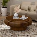 31.5' Drum Coffee Table Modern Unique Fluted Tea Table Contemporary Wood Round Coffee Table with Fluted Centry Table for Living Room Walnut (31.5' Walnut)
